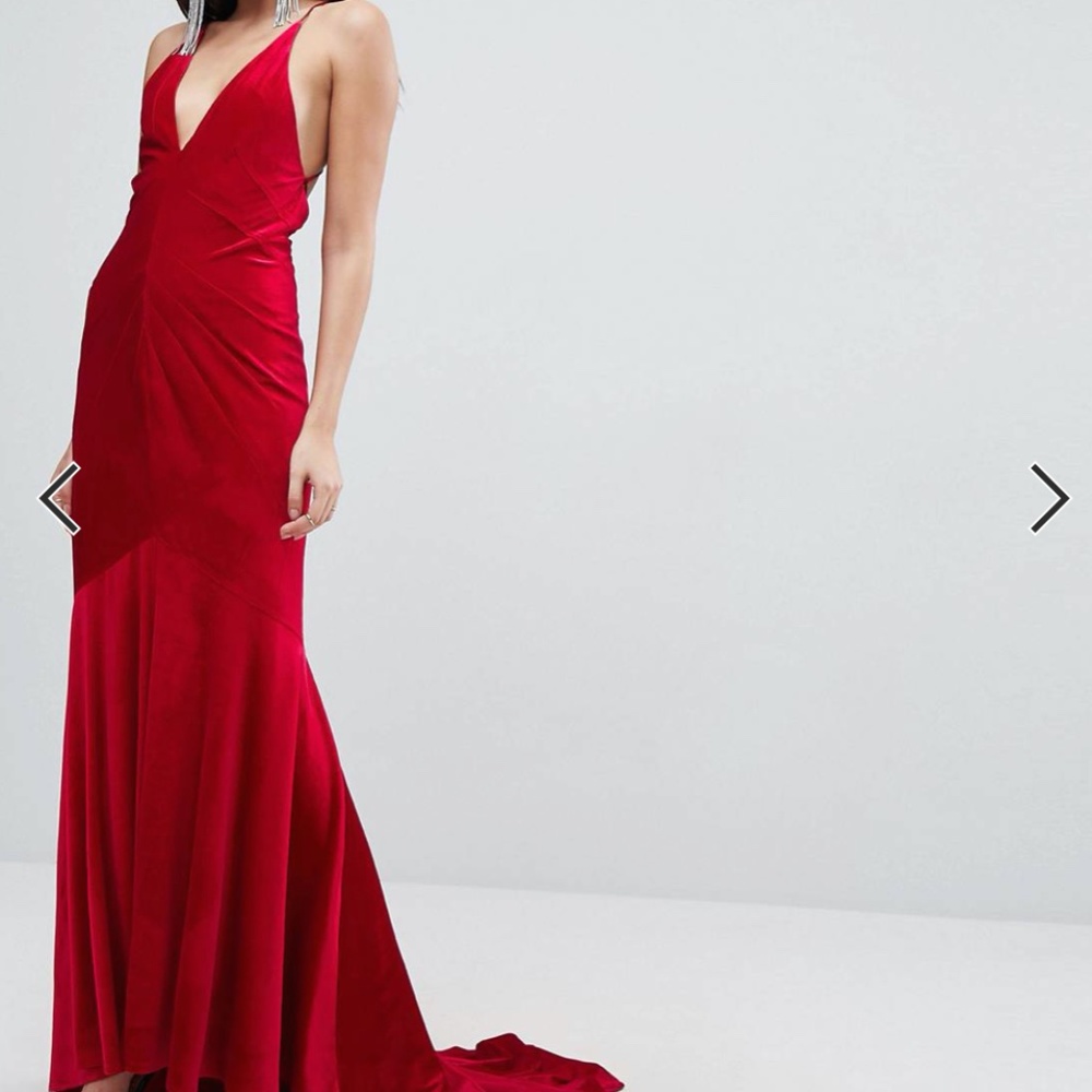 ASOS RED CARPET Velvet Deep Plunge Strappy Maxi Dress
